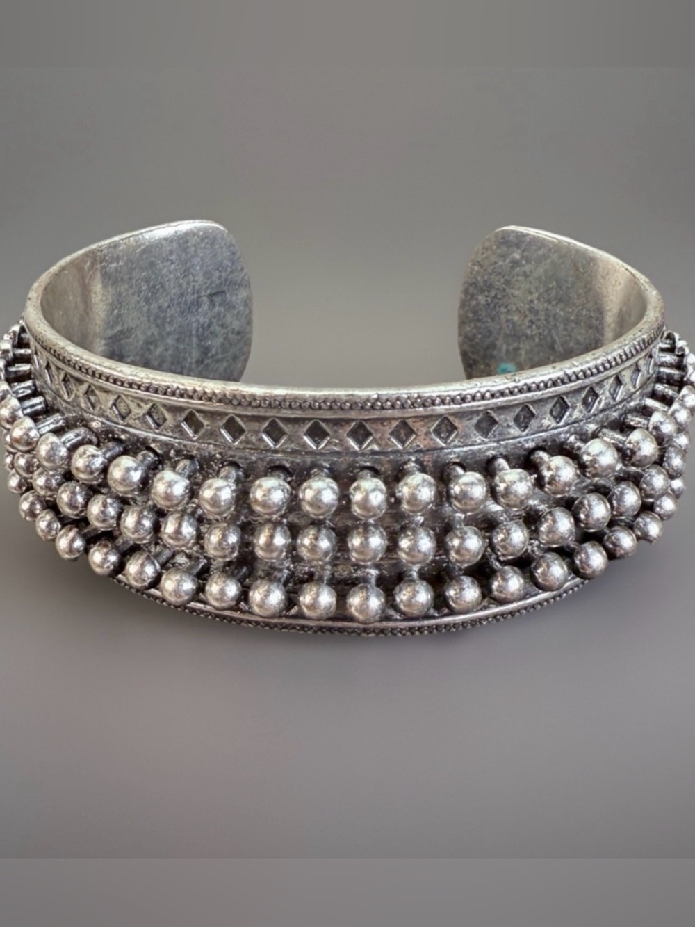 Lucky Brand Silver Beaded Cuff Bracelet